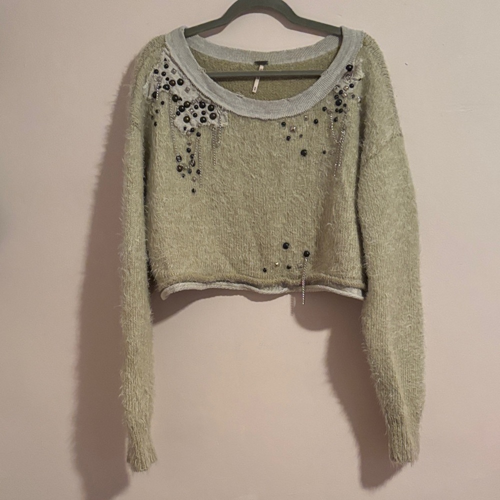 Free People Embellished Gray Sweater